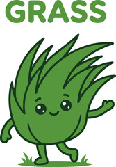 Fototapeta premium Cute Grass Character Waving Hand Isolated