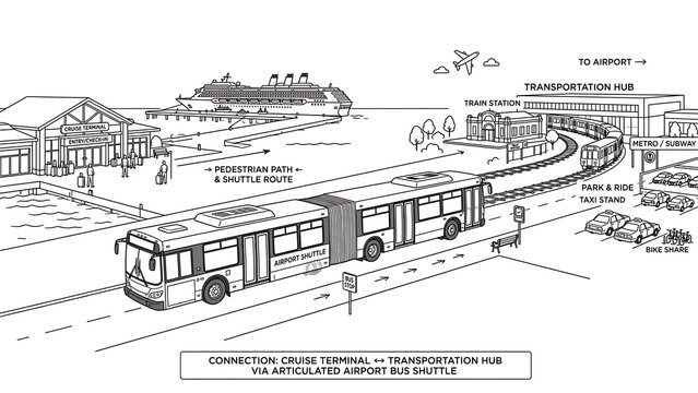 Articulated bus shuttle on city street white background.