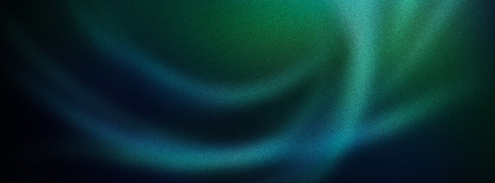 Abstract aurora borealis background with teal and green light waves. Ethereal northern lights texture. Dark atmospheric glow for digital art.