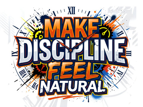 Discipline motivation graffiti style clock design with vibrant colors