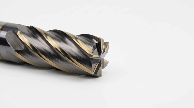 Industrial metal drill bit featuring sharp spiral flutes and gold carbide coating for high precision heavy duty engineering manufacturing tasks