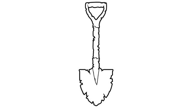 Black and white shovel illustration on white background.