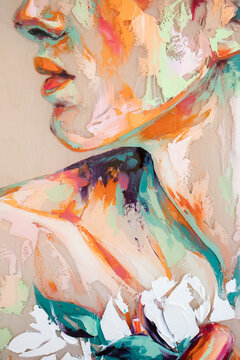 Fragment of multicolored texture painting. Abstract art background. oil on canvas.