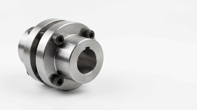 Industrial steel shaft coupling connector featuring precision machined metal surfaces with heavy duty black bolts for secure mechanical power transmission