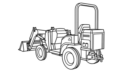 Fototapeta premium Backhoe loader line art illustration white background.