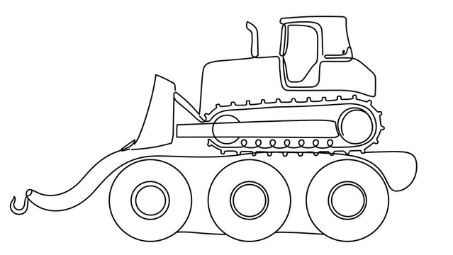 Bulldozer line art illustration white background.