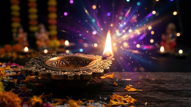 Traditional diya lamp glowing for diwali festival celebration