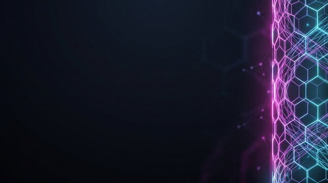 Minimalist Futuristic Nanotechnology Background with Glowing Carbon Nanotube Wireframe and Wide Copy Space