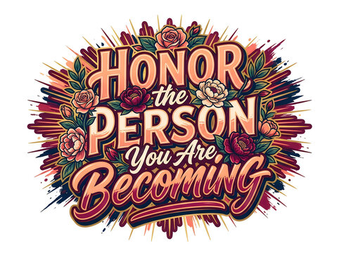 Colorful motivational quote honor the person you are becoming