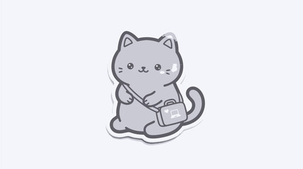 Fototapeta premium Cute Kawaii Gray Cat Character Wearing a Small School Backpack Sticker Design for Personal Accessories and Stationery Decor