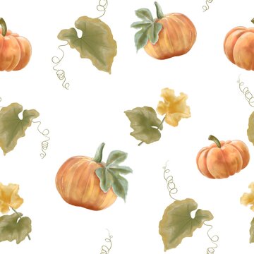set of pumpkins seamless watercolor pattern 