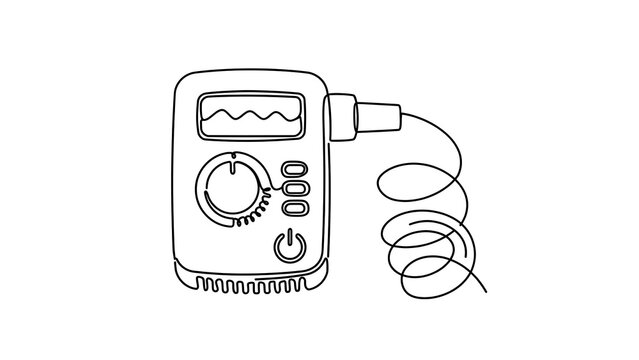 Analog multimeter with coiled cable white background.