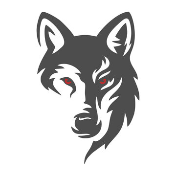 Stylized wolf head icon with sharp tribal design and red eyes.
