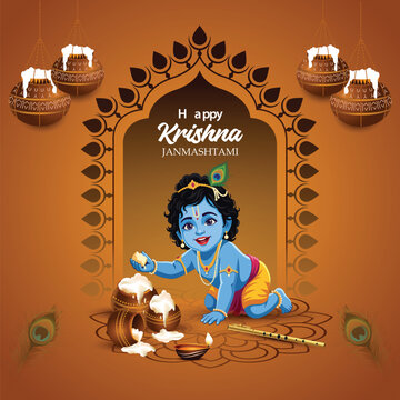 Baby Krishna Celebrating Janmashtami Illustration
