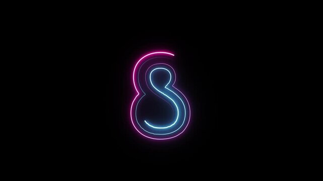Number 8 in neon style, neon number with transparent background, eight