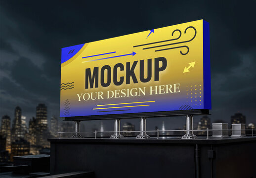 Billboard Rooftop Night Mockup