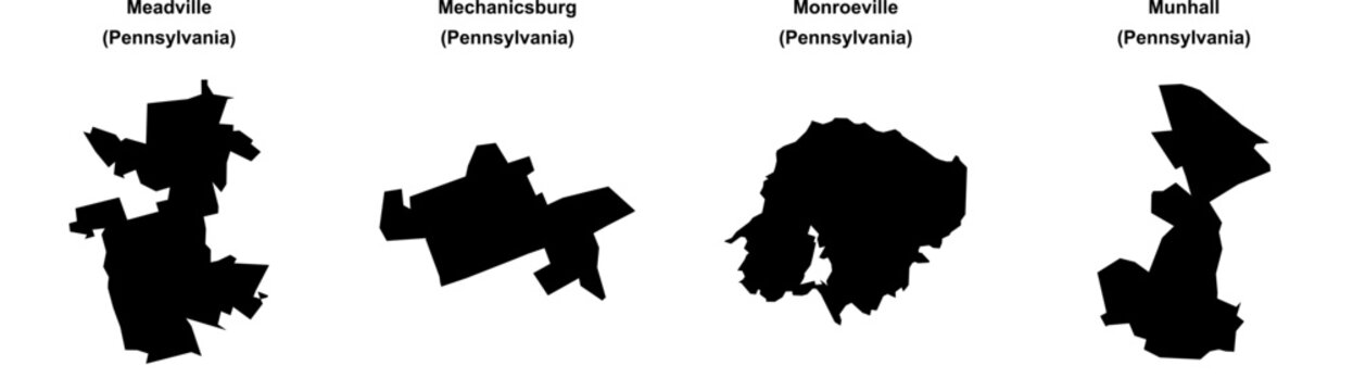 Meadville, Mechanicsburg, Monroeville, Munhall outline maps