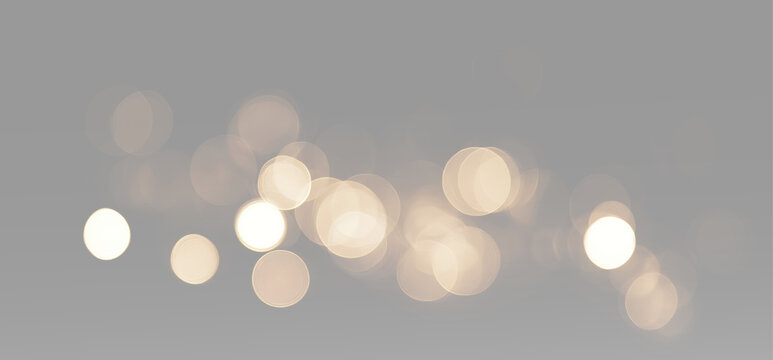 Warm golden light circles with soft bokeh blur, glowing highlights and bright holiday glitter isolated as an overlay PNG