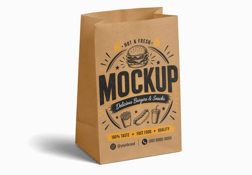 Paper Food Bag Cinematic Shadow Mockup