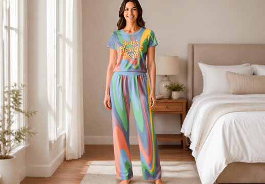 Pajama Pants Cozy Bedroom Mockup