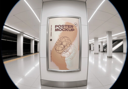 Poster Futuristic Subway Fisheye Lens Mockup