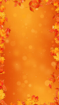 Autumn Maple Leaves Border Frame with Bokeh Lights ,Orange Fall Foliage Thanksgiving and Halloween Videos Sreams vertical social media background