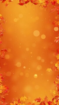 Autumn Maple Leaves Border Frame with Bokeh Lights animation,Orange Fall Foliage Thanksgiving and Halloween Videos Sreams vertical social media motion background