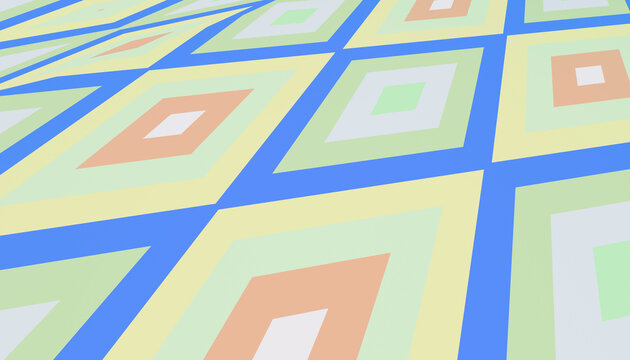 Pattern of colorful geometric diamond shapes intersected by blue lines