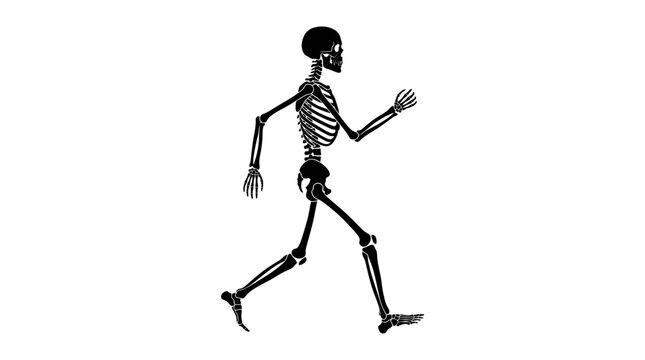 Side view of a human skeleton silhouette walking forward isolated on white