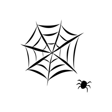 Minimalist spider and web design simple black silhouette on white