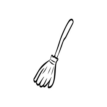 Simple black and white broom drawing on plain background