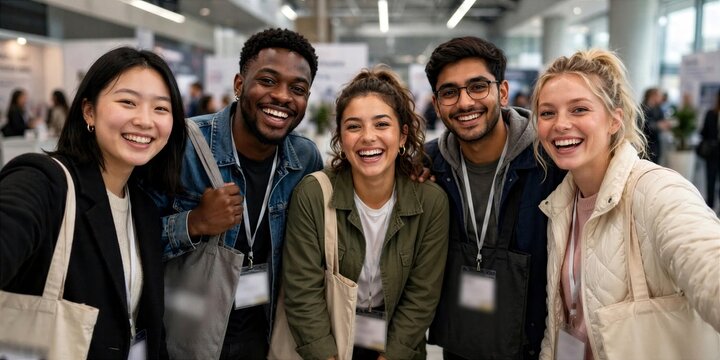 Diverse Team Smiling Together at Professional Networking Event