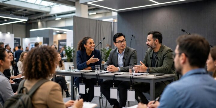 Business Panel Discussion in Modern Conference Room