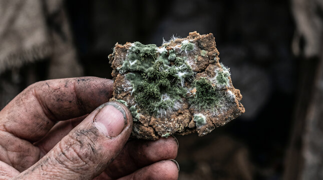 The deceptive Gibeonites showing Joshua dry, moldy bread and cracked wineskins to pretend they traveled from a far country
