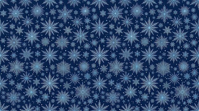 Elegant Monochrome Blue Snowflake Continuous Seamless Pattern for Holiday Wrapping and Textile Background snowflakes seamless pattern blue dark blue monochrome festive winter christmas textile