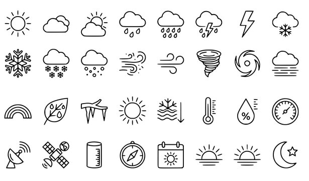 Weather Climate and Meteorology Outline Icon Collection Pixel Perfect 64x64 Vector