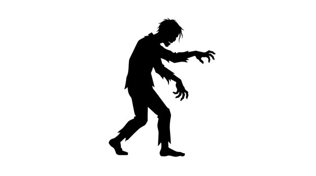 Scary Undead Zombie Silhouette Walking with Reaching Hands for Horror Design