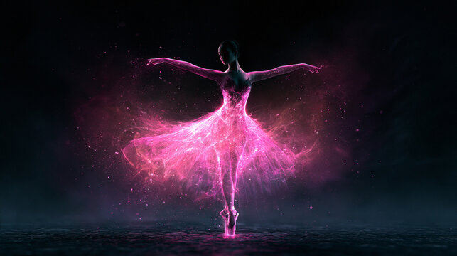 Surreal pareidolia ballerina formed from abstract shapes, shadows and dreamlike textures