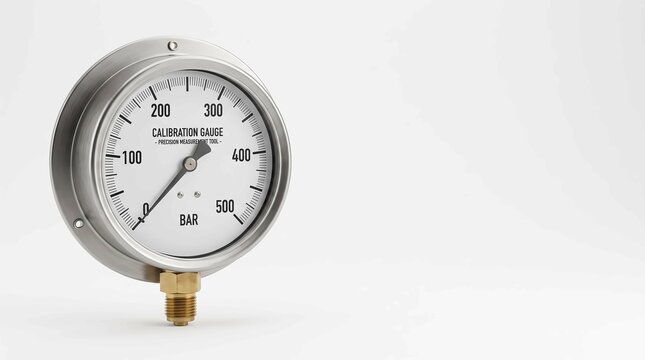 Industrial stainless steel pressure gauge with a clear white dial face and brass fitting shows precise bar measurement metric units