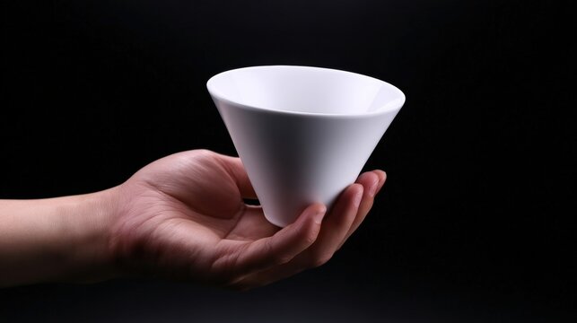 Modern ceramic bowl with inverted cone shape, minimalist tableware for product styling and interior branding