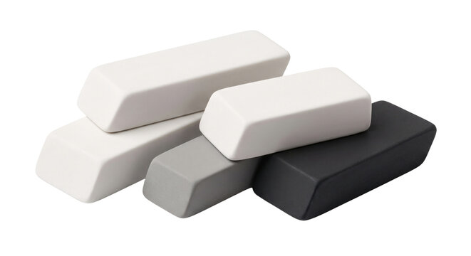 Stack of rectangular erasers in monochrome colors