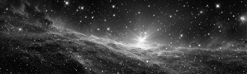 A black and white of a star filled sky with stars banner © kramynina