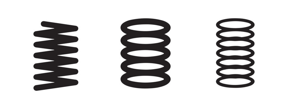 Set of black spiral springs for industrial design elements and mechanical engineering projects.