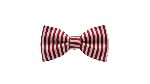 Red and white striped fabric bow tie for formal men's fashion accessories isolated on a transparent background