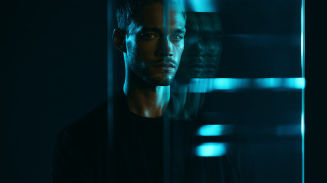 Futuristic Male Portrait with Digital Afterimage Effect