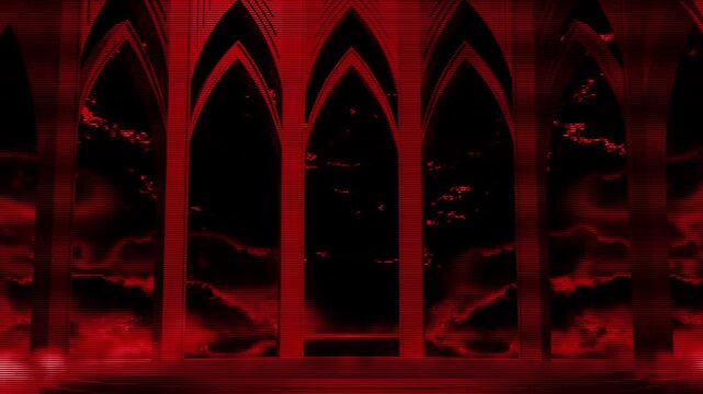 Dark Red Gothic Arches Storm &ndash; Crimson Fantasy Horror Background