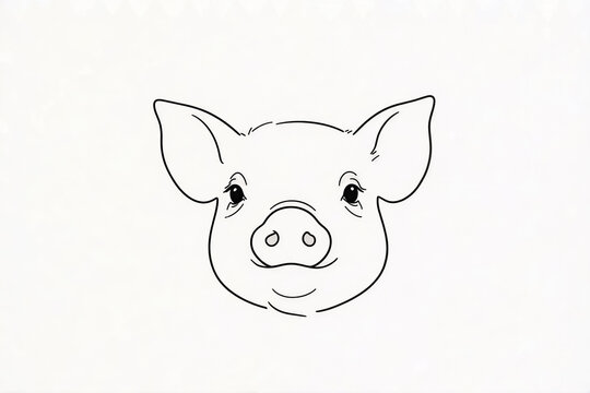 Simple black and white line drawing of a cute pig face on a white background.