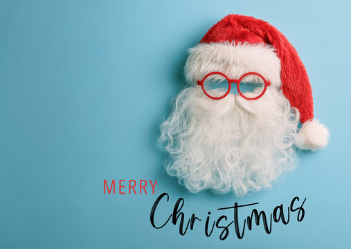 Merry Christmas celebration holiday greeting card with text - Santa claus, isolated on trasparent blue background