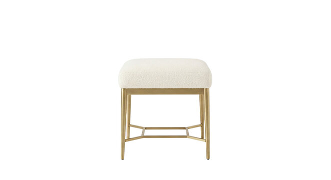 Modern white boucle upholstered stool with gold legs