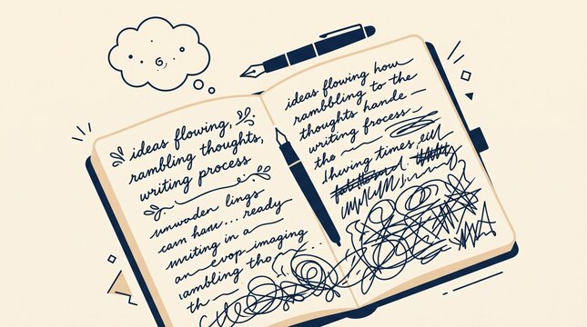 Open notebook with handwritten text, ink smudges, and messy scribbles. A raw uncensored conversation with oneself through journaling. Ideal for mental health and self-reflection content.